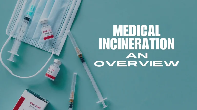 Different types of medical equipments lying together with a title Medical Incineration: An Overview written on it