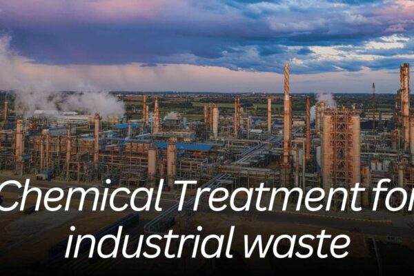 A picture of many factories and chimney with a title 'Chemical Treatment of Industrial Waste Water'