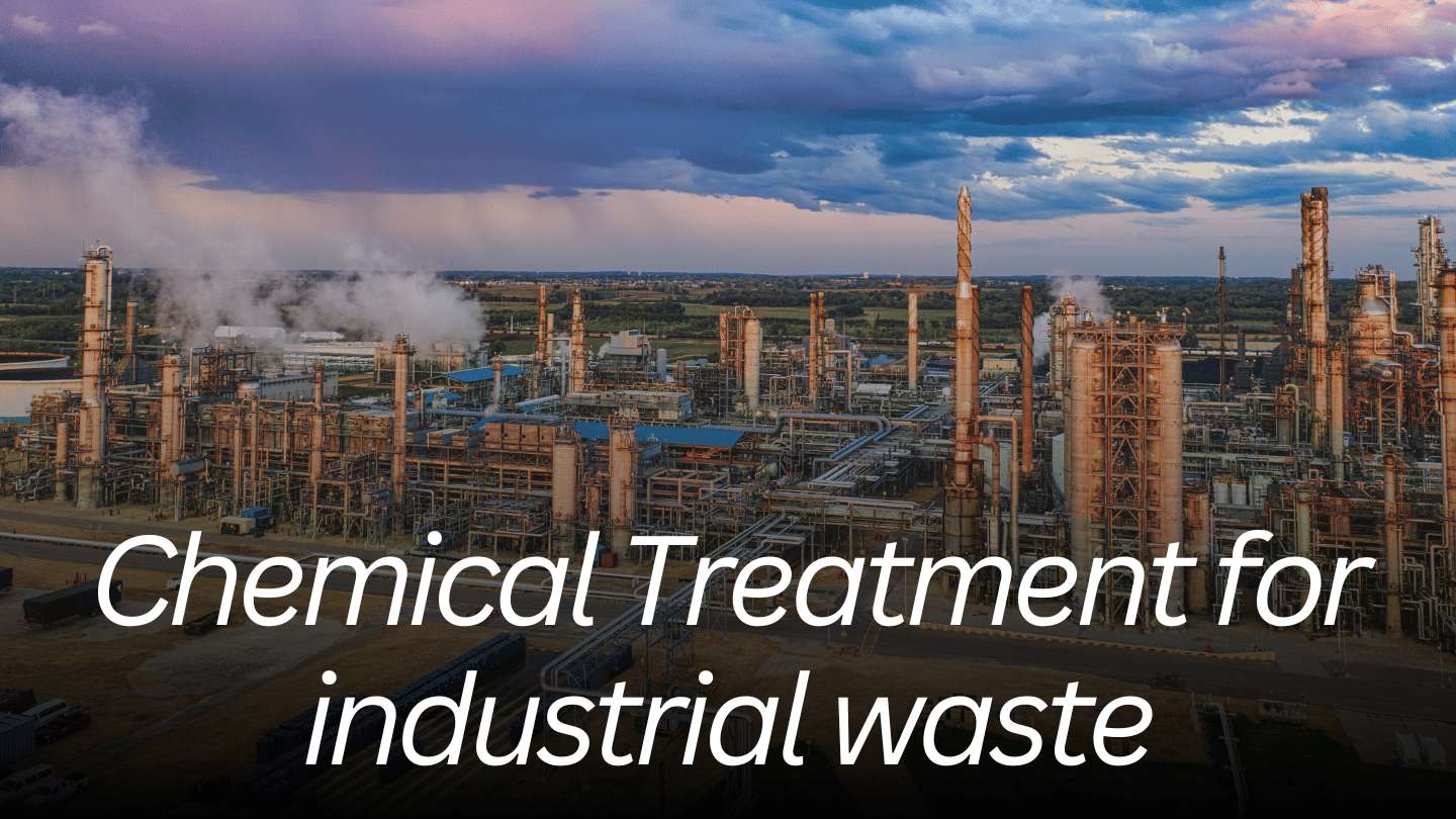 A picture of many factories and chimney with a title 'Chemical Treatment of Industrial Waste Water'