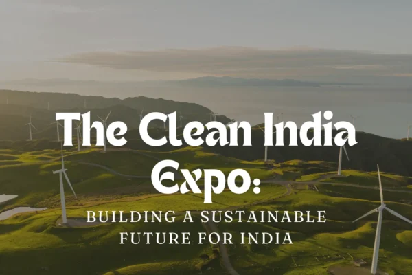 Open green field with a title Clean India Expo: Building a sustainable future for india written on it