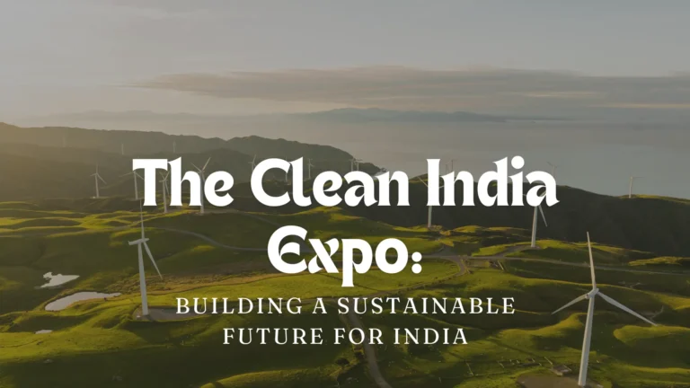 Open green field with a title Clean India Expo: Building a sustainable future for india written on it